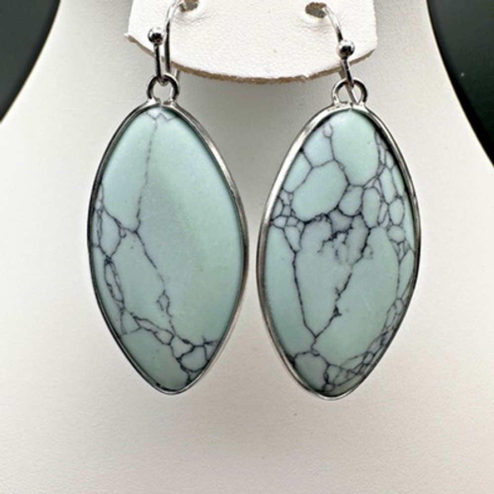 Vintage Light Green Marquise Stone Dangle Earrings Silver Tone Boho Jewelry